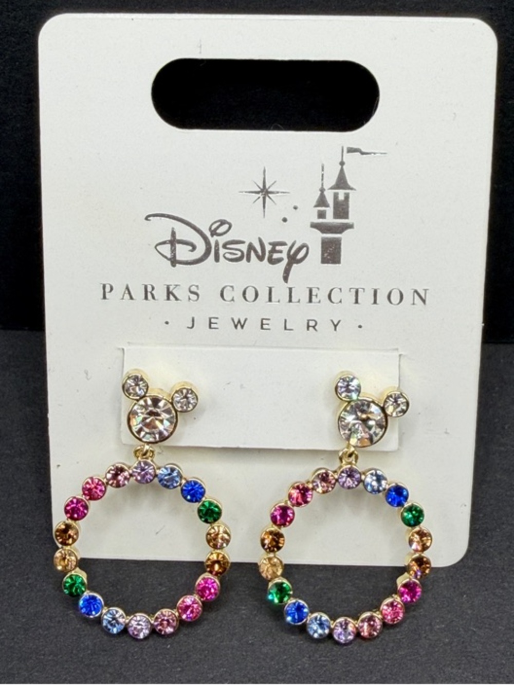 Multicolor Crystal Mickey Hoop Earrings. NWT
